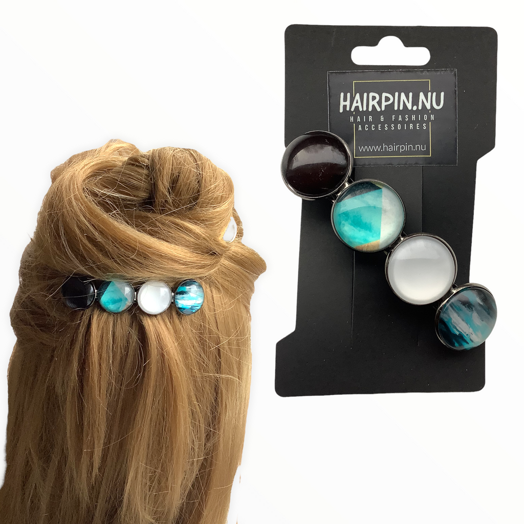 Color Hairclip XL glas cabochon haarspeld zwart,wit,turquoise 0106
