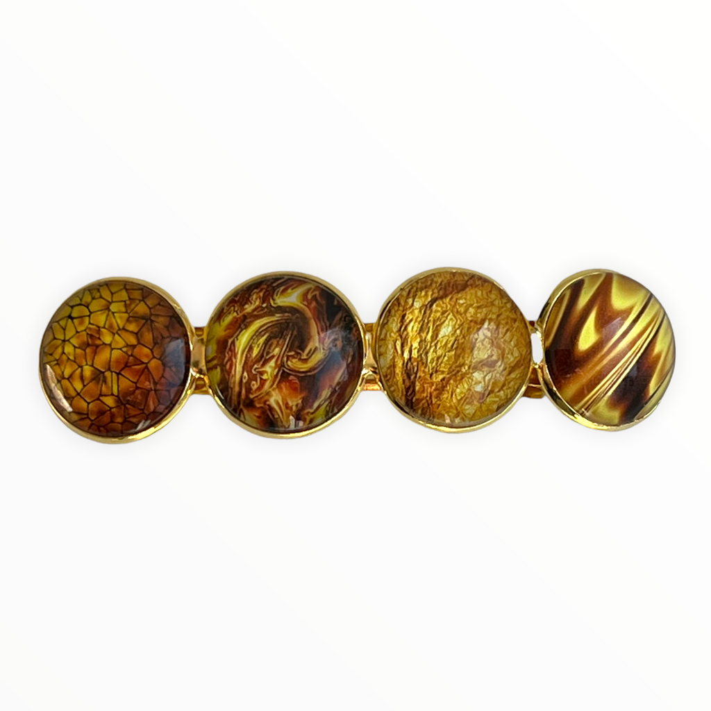 Color Hairclip XL glas cabochon haarspeld bruin goud 0116 - HAIRPIN.NU