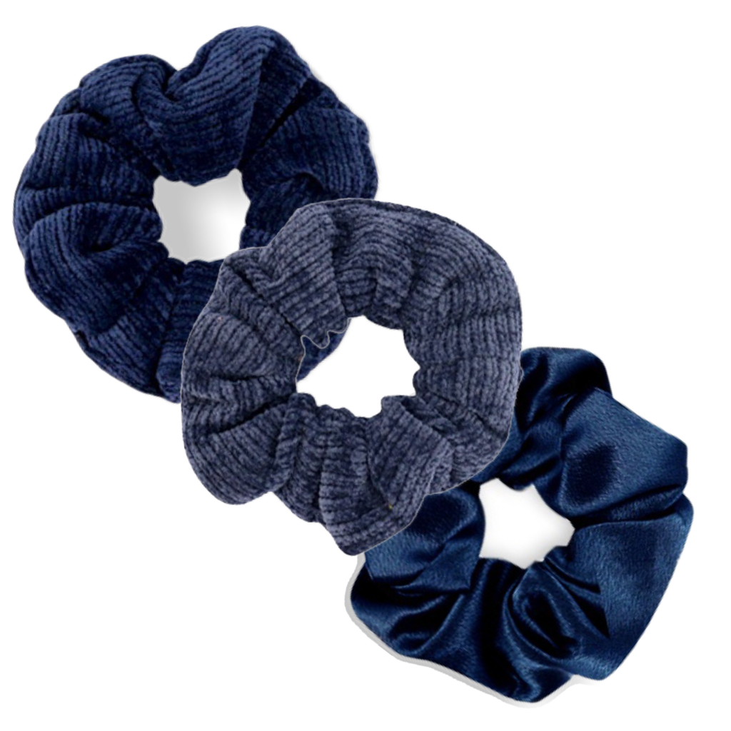 Set 3 scrunchies haarelastieken velvet blue - HAIRPIN.NU