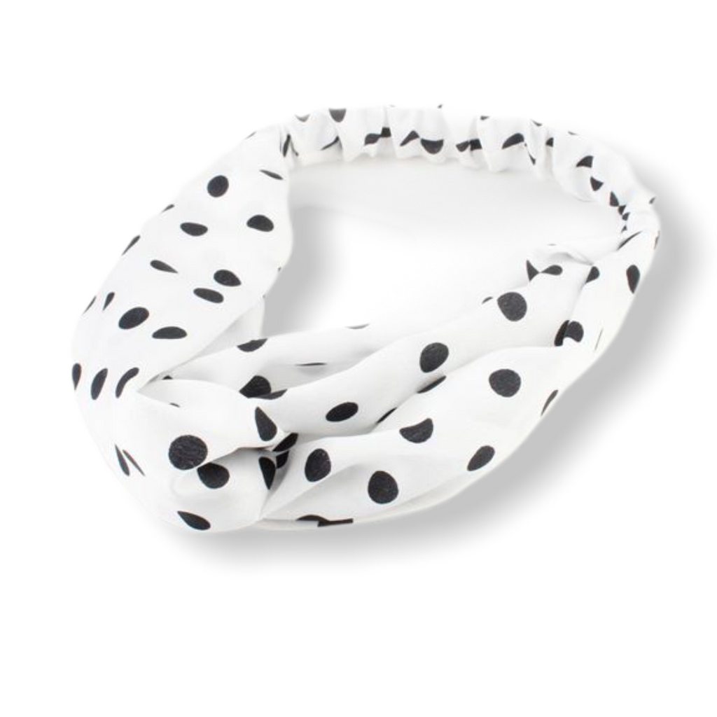 Set wit met zwarte dots haarband / bandana met 2 scrunchies - HAIRPIN.NU