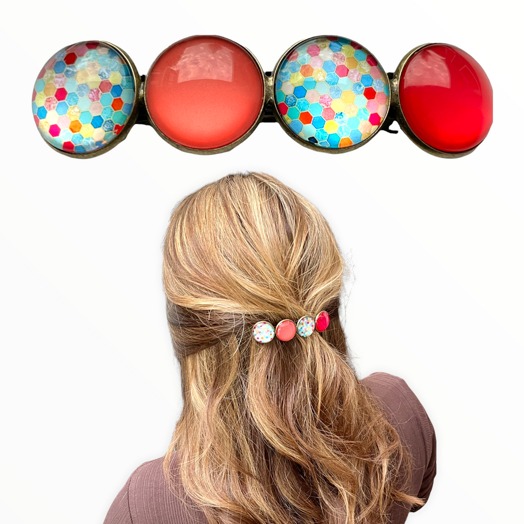 Color Hairclip XL glas cabochon haarspeld print 0125 - HAIRPIN.NU