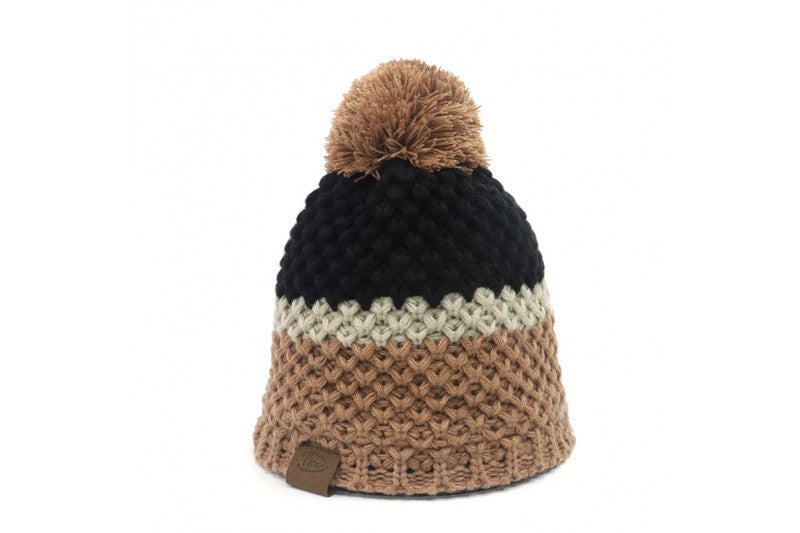 Camel Zwart combinatie warme gevoerde winter muts - HAIRPIN.NU