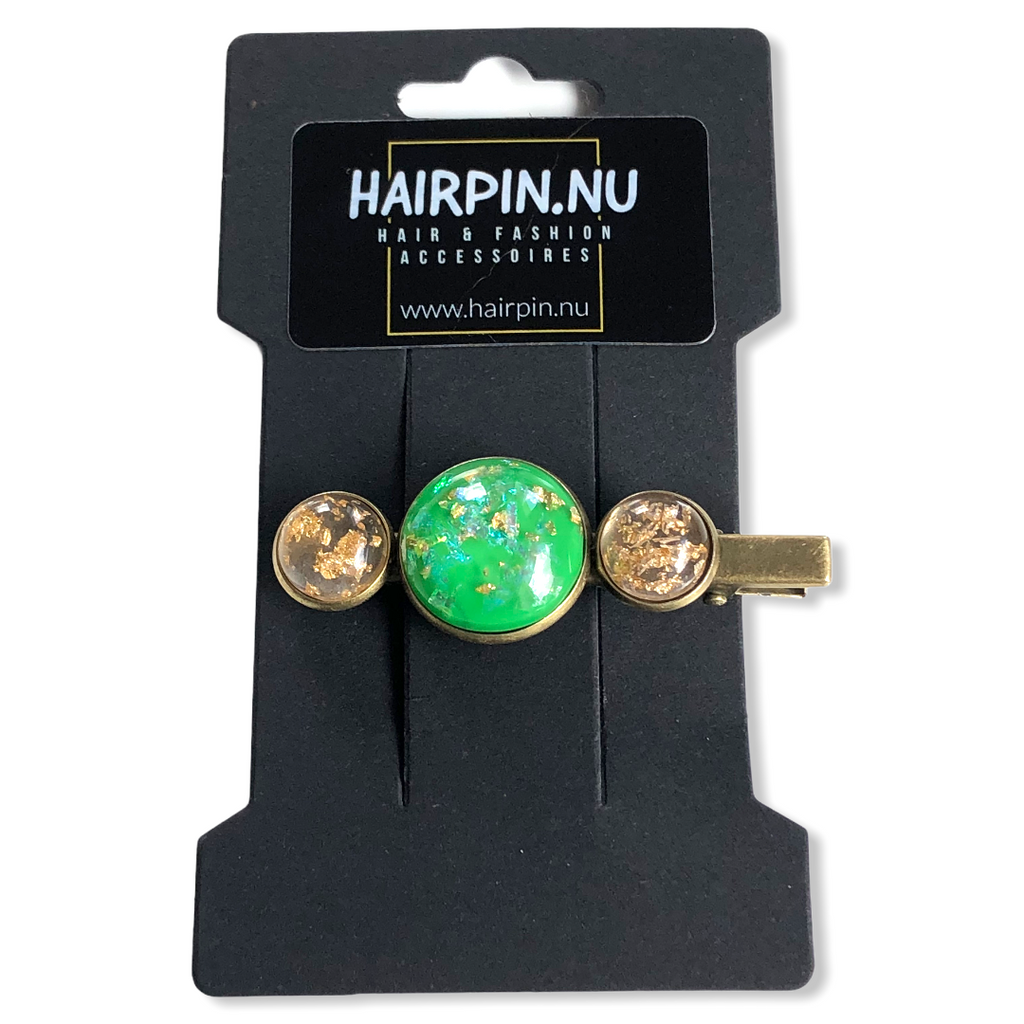 Hairclip cabochon groen/gold - HAIRPIN.NU