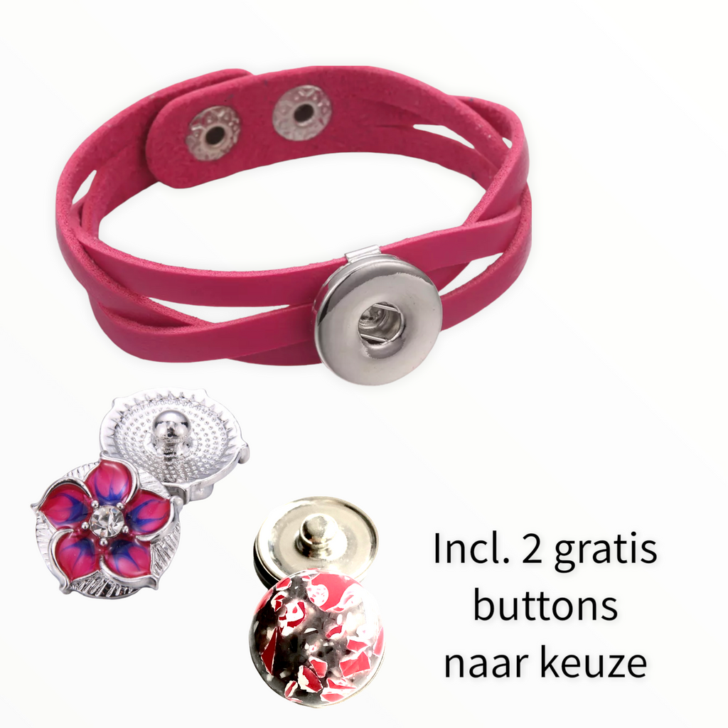 Armband roze clicks /buttons incl. 2 gratis buttons naar keuze - HAIRPIN.NU