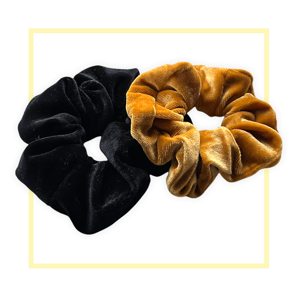 Set 2 scrunchies haarelastieken velvet zwart/goud - HAIRPIN.NU