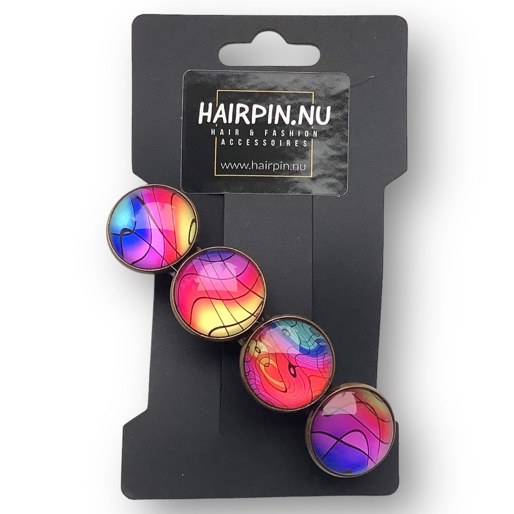 Hairclip XL glas cabochon haarspeld bohemian ibiza colors print 0142 - HAIRPIN.NU