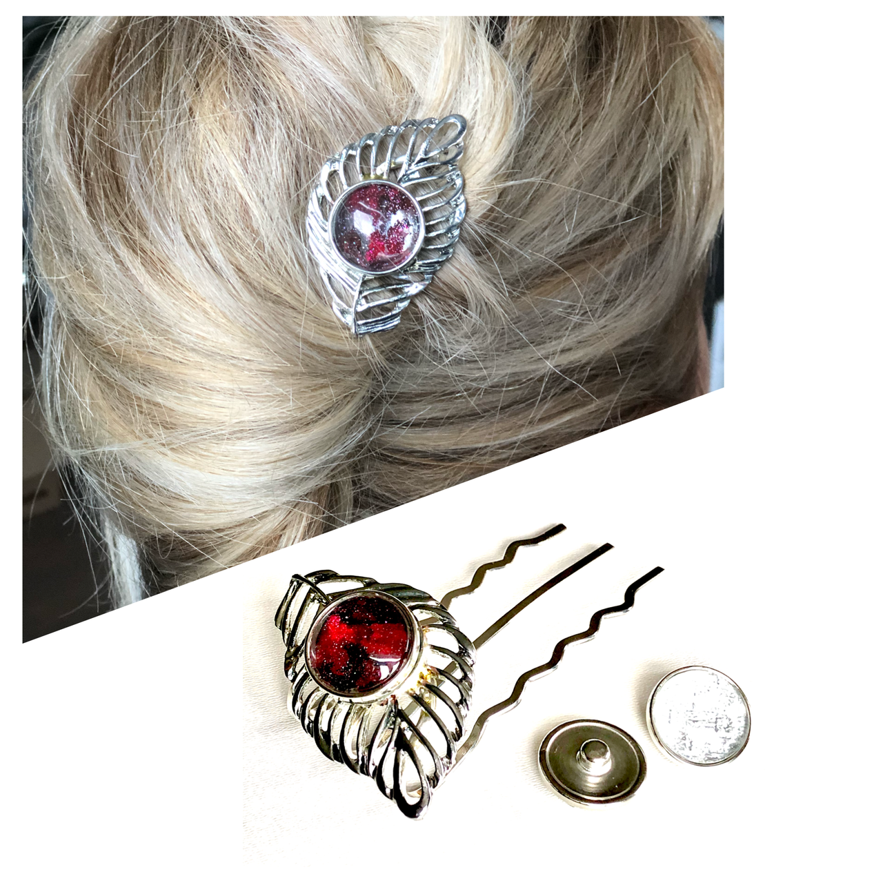 Hairfork  Leaf - Hairaccessories - Hairpin incl. 3 gratis buttons naar keuze