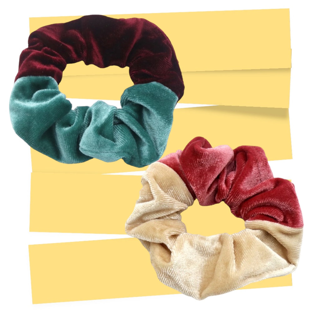 Set 2 scrunchies haarelastieken velvet duo colors - HAIRPIN.NU