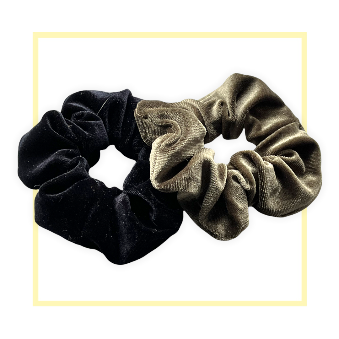 Set 2 scrunchies haarelastieken velvet zwart/groen - HAIRPIN.NU