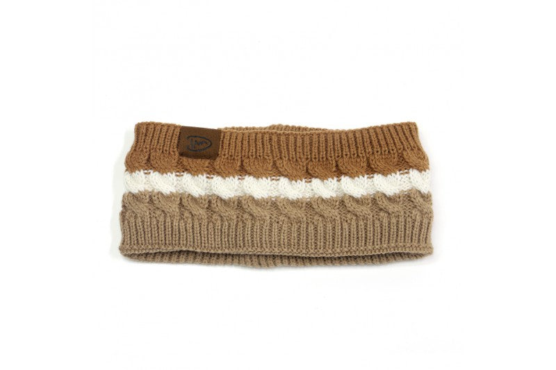 Camel Zwart combi warme haarband oorwarmer met voering