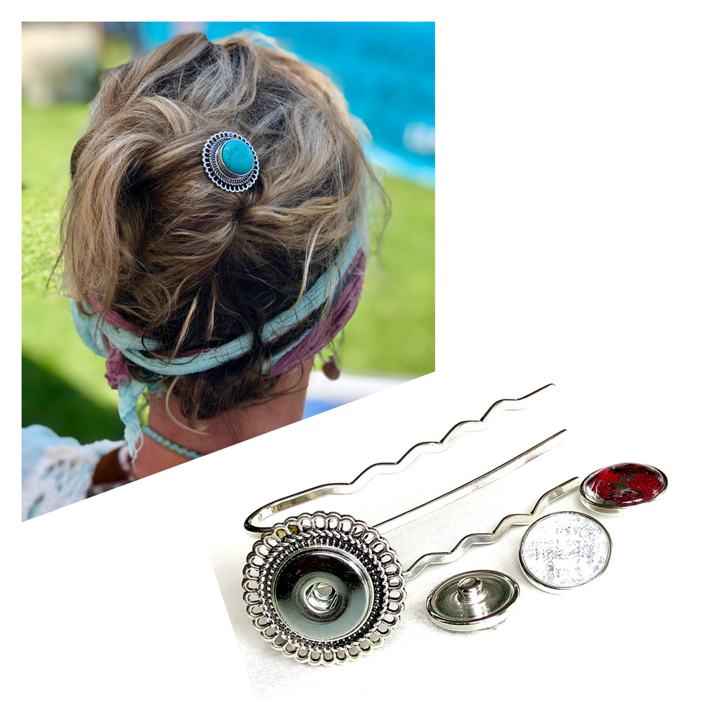 Hairfork Round - Hairaccessories - haarpin incl. 3 gratis buttons naar keuze