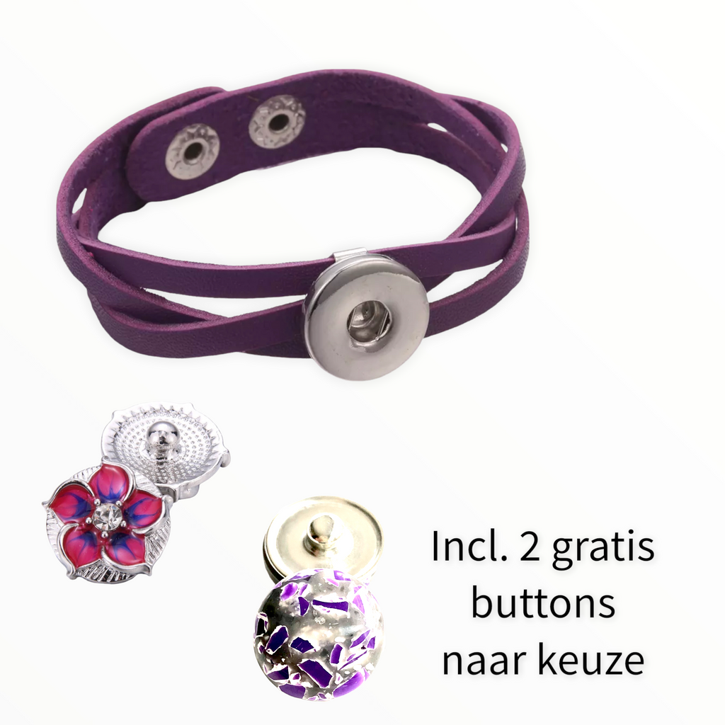 Armband paars clicks /buttons incl. 2 gratis buttons naar keuze - HAIRPIN.NU