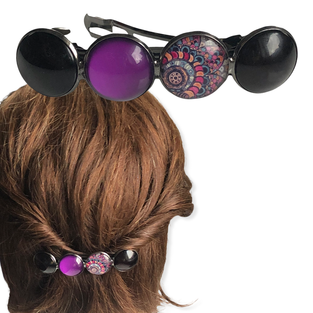 Color Hairclip XL purple print 50 - HAIRPIN.NU