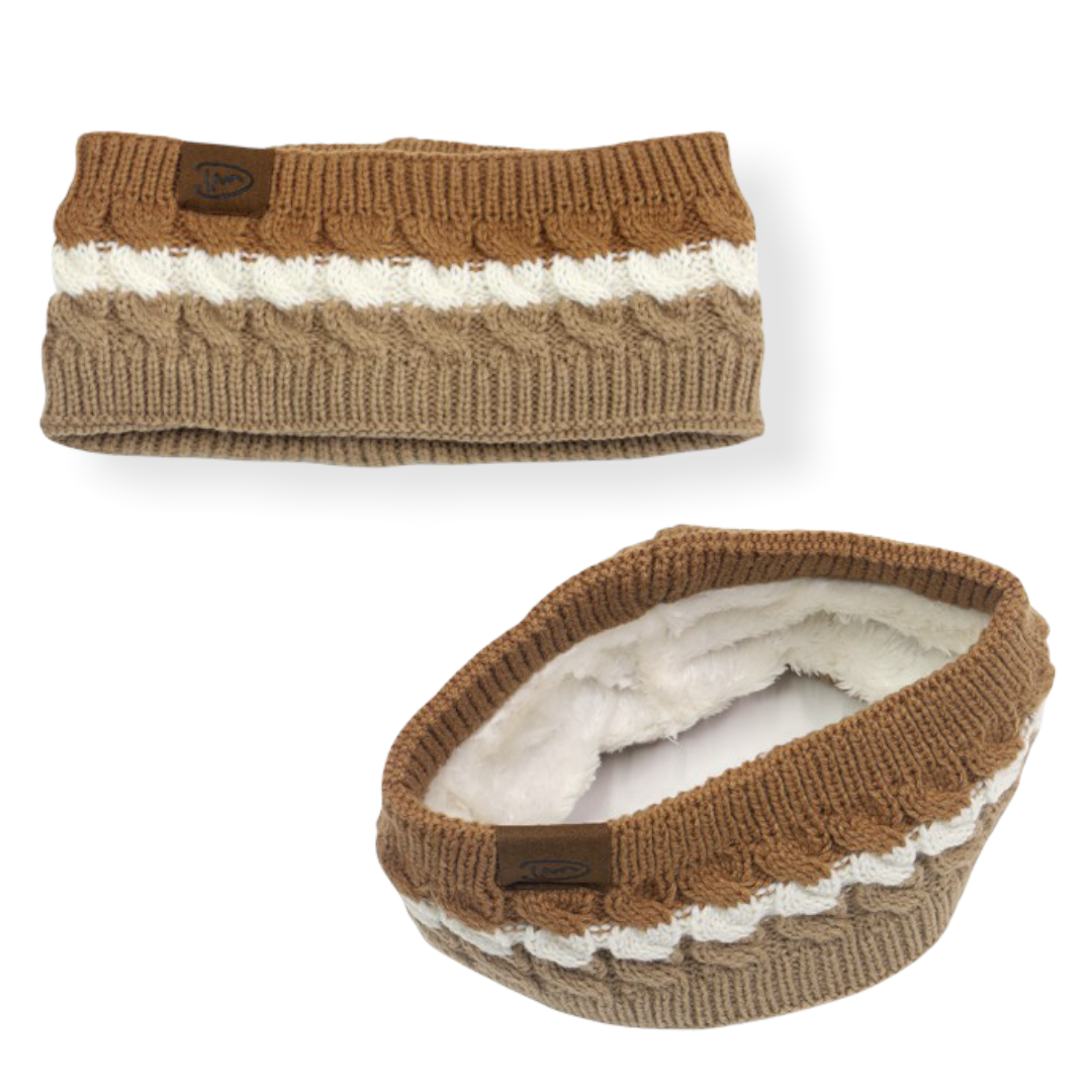 Camel Zwart combi warme haarband oorwarmer met voering