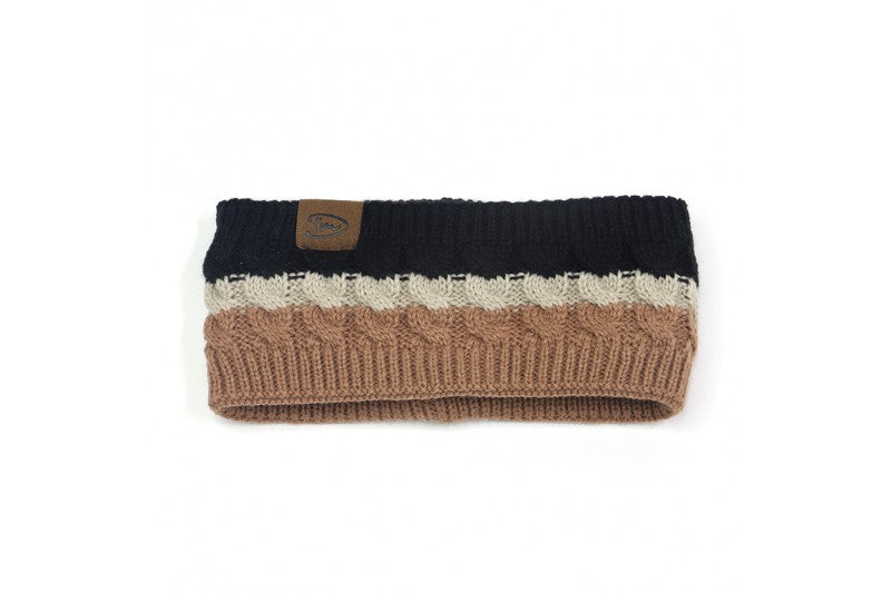 Camel Zwart combi warme haarband oorwarmer met voering