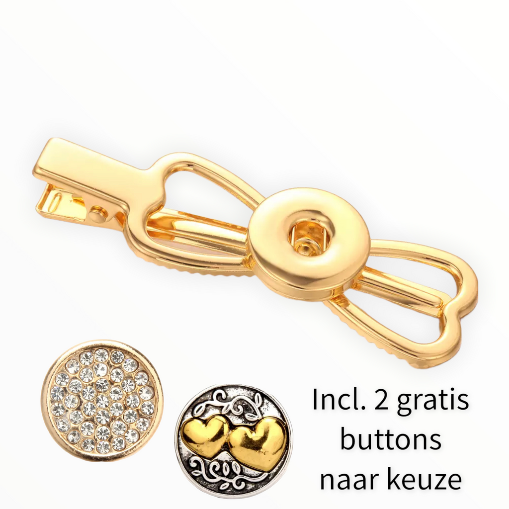 Hairclip gold met verwisselbaar design incl. 2 gratis buttons - HAIRPIN.NU