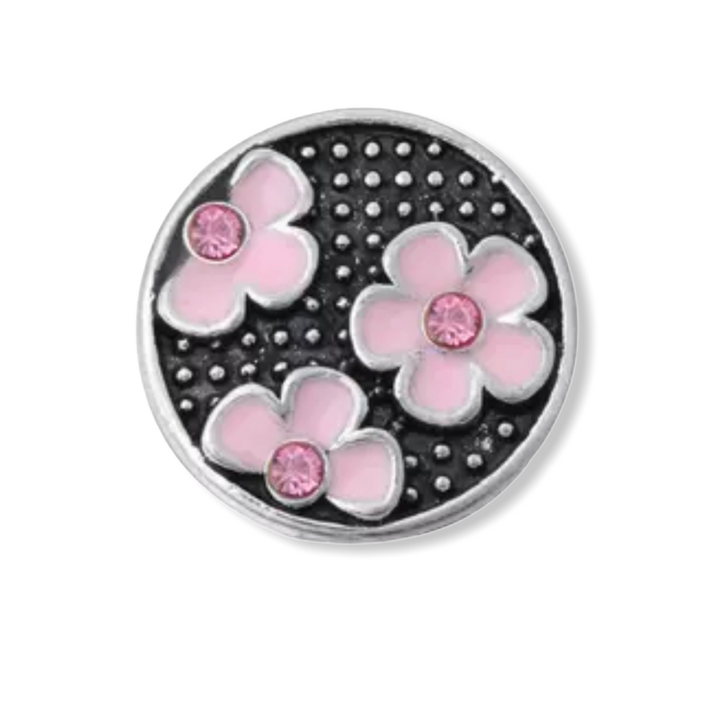 button chunk click hairpin zwart roze bloem zilver