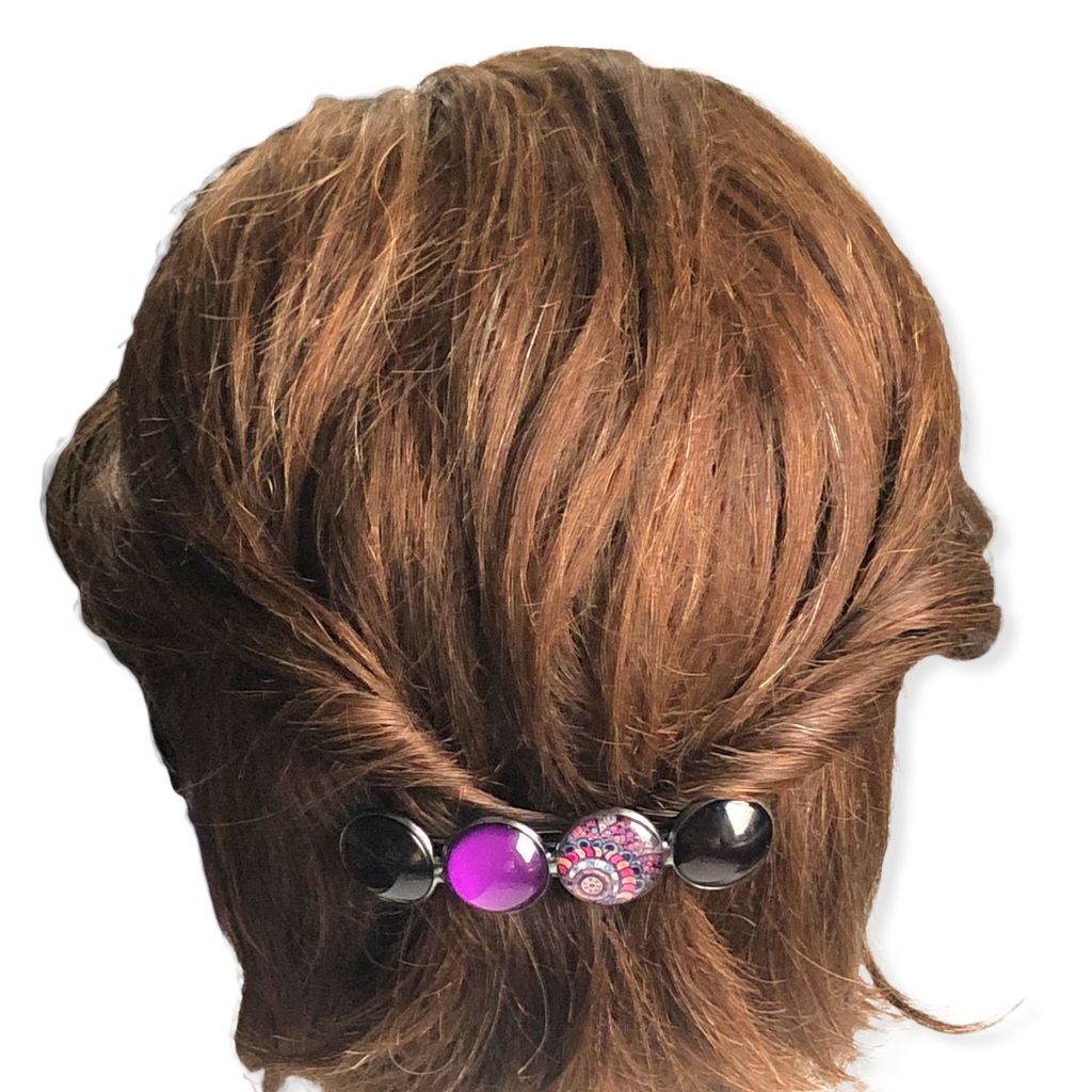 Color Hairclip XL purple print 50 - HAIRPIN.NU