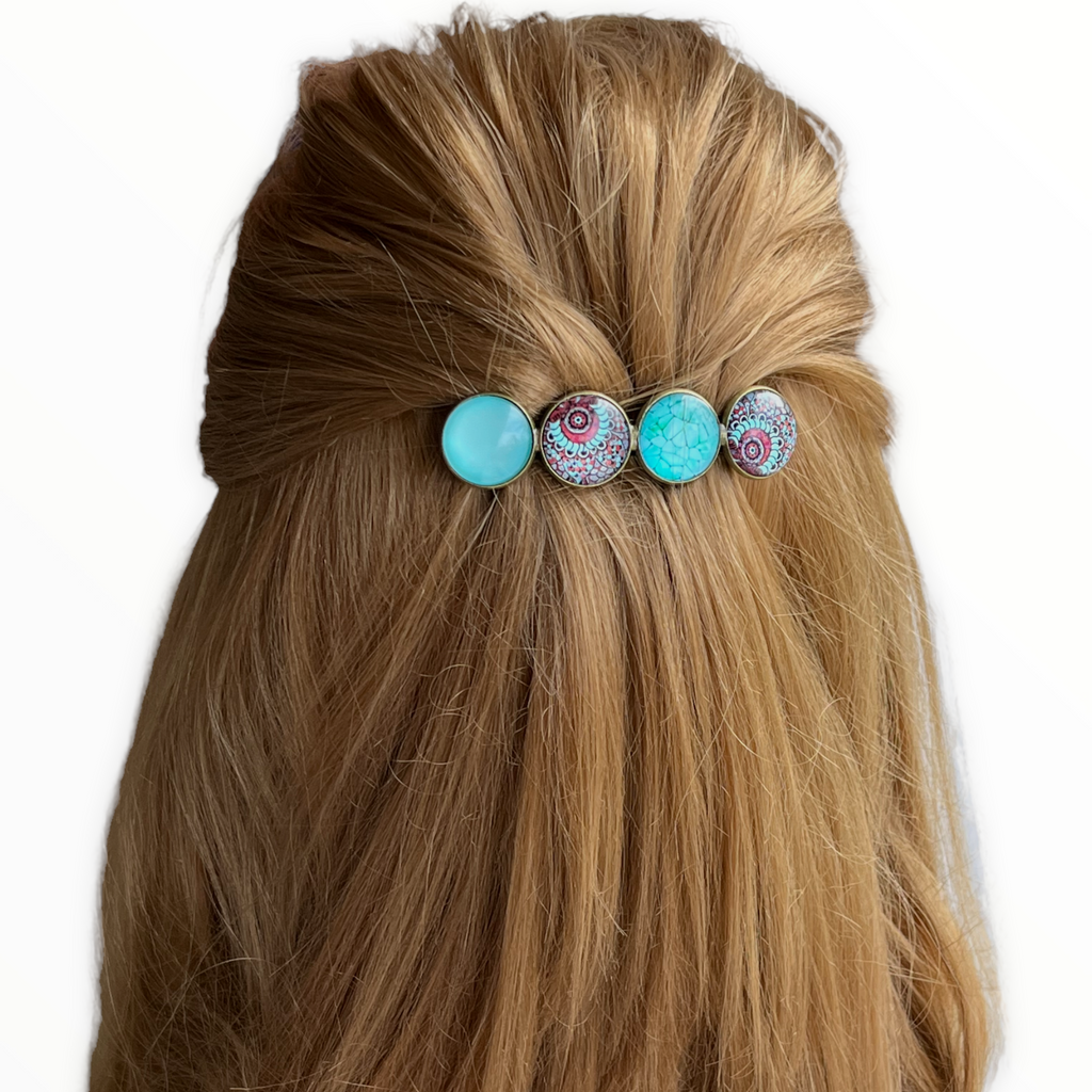 Color Hairclip XL glas cabochon haarspeld 082 Ibiza turquoise