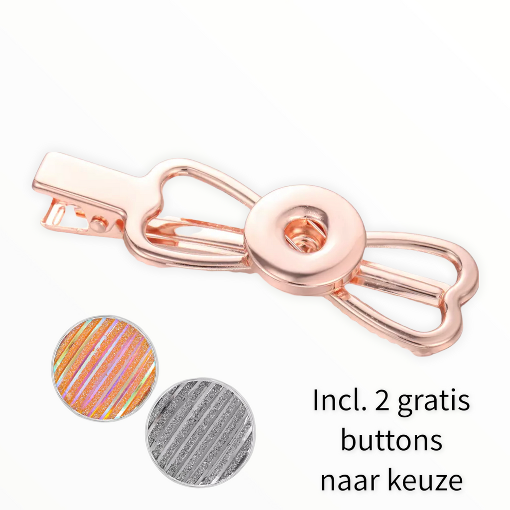Hairclip rosegold met verwisselbaar design incl. 2 gratis buttons - HAIRPIN.NU