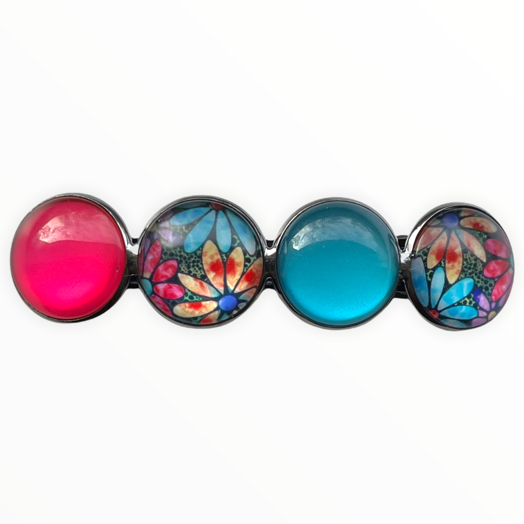 Color Hairclip XL glas cabochon haarspeld 083 roze - turquoise