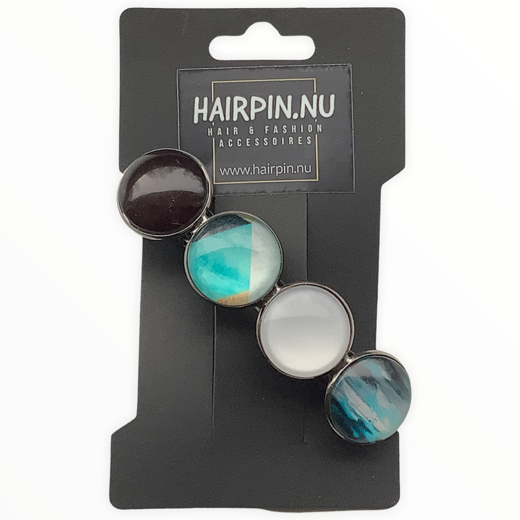 Color Hairclip XL glas cabochon haarspeld zwart,wit,turquoise 0106