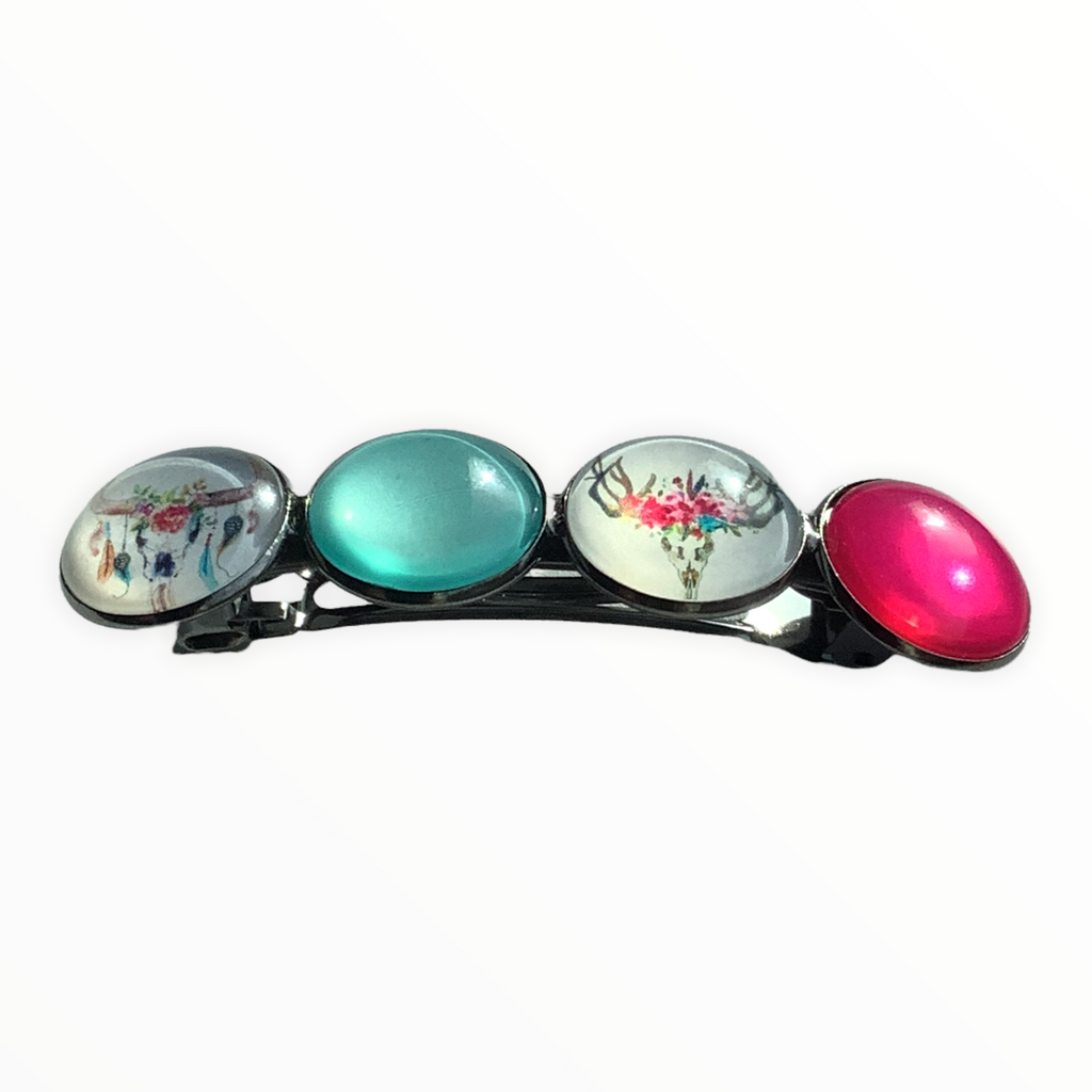 Color Hairclip XL glas cabochon haarspeld roze,turquoise,Ibiza 0111