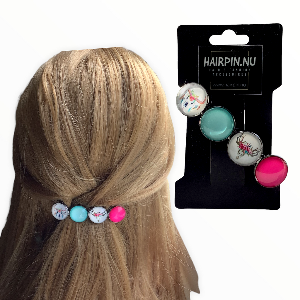 Color Hairclip XL glas cabochon haarspeld roze,turquoise,Ibiza 0111