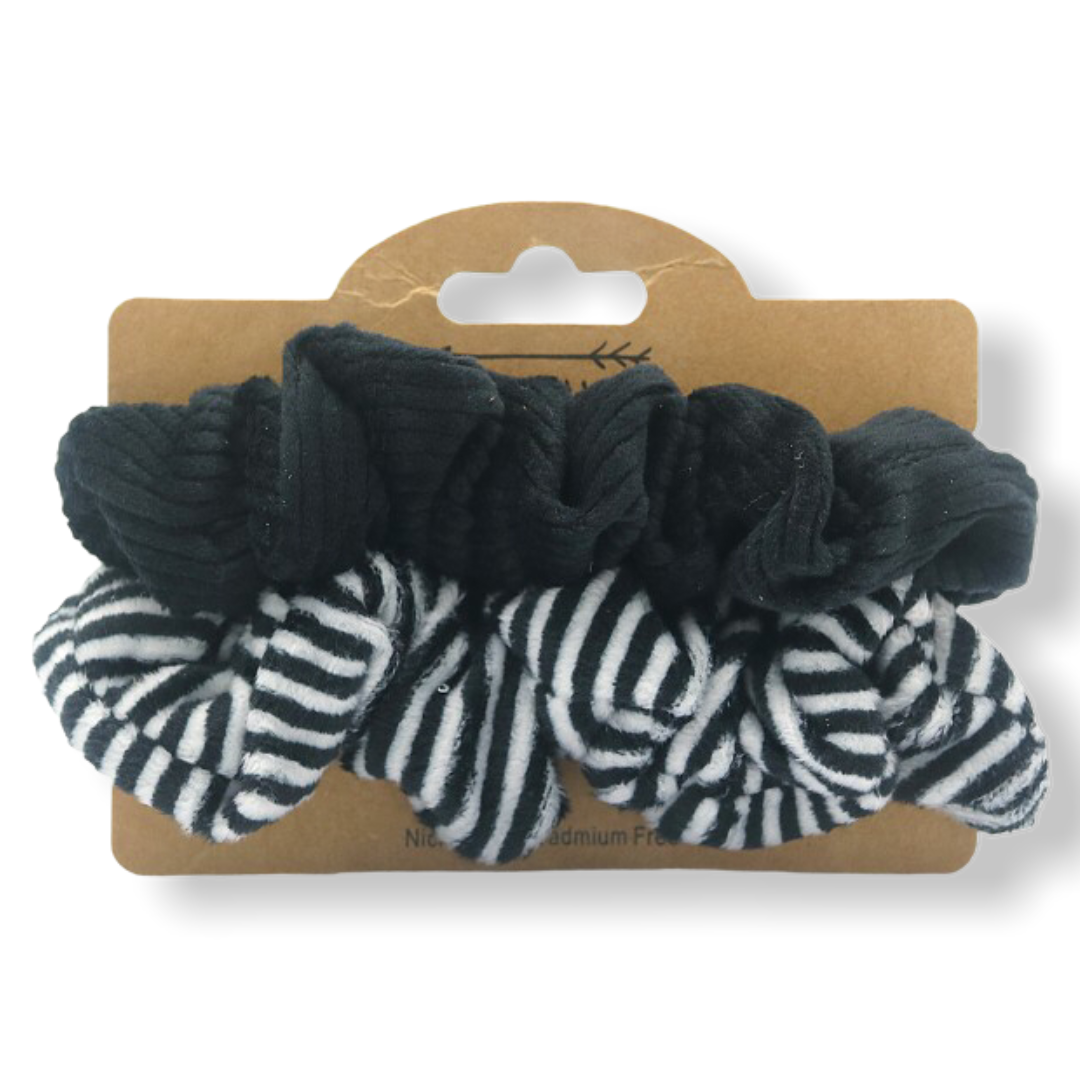 Scrunchie set zwart/streep combinatie 2 stuks - HAIRPIN.NU