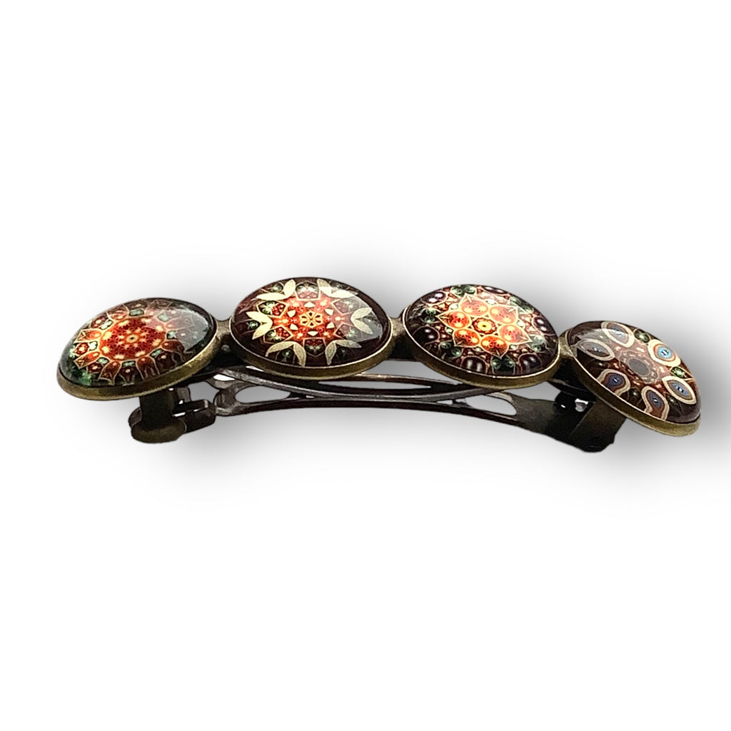 Hairclip XL glas cabochon haarspeld mandala bohemian ibiza bruin print 0141 - HAIRPIN.NU