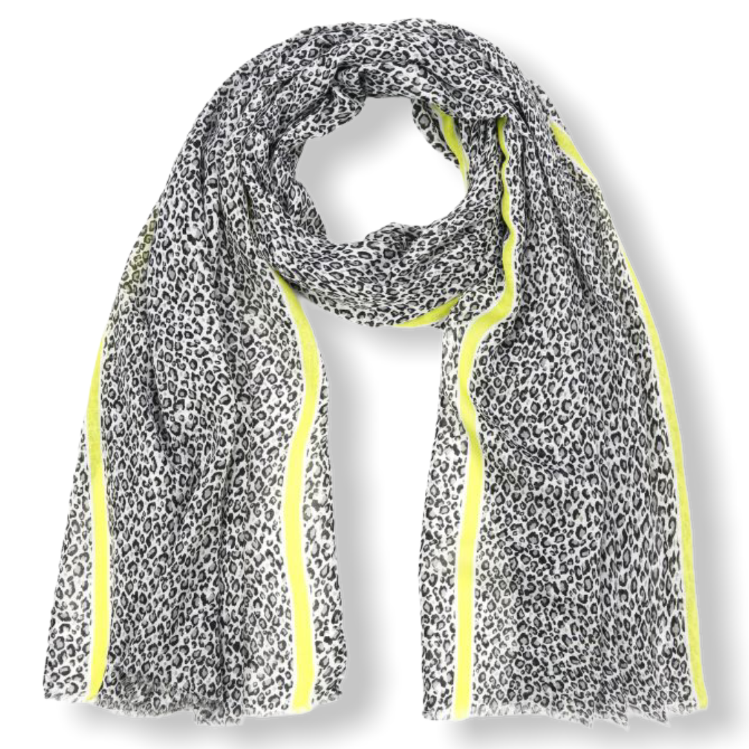 Leo print sjaal met kleuren rand yellow - HAIRPIN.NU