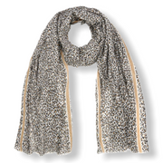 Leo print sjaal met kleuren rand camel - HAIRPIN.NU