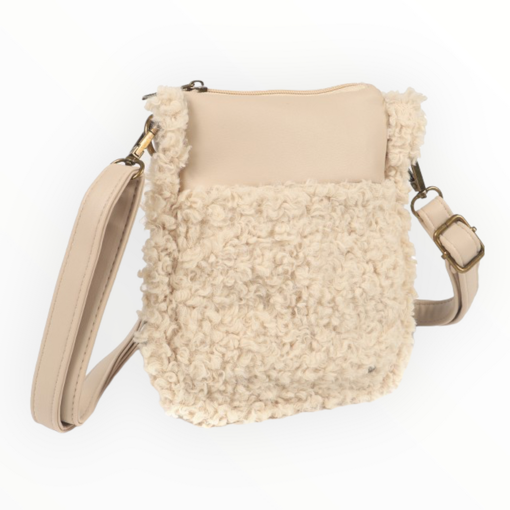 Naturel teddy schoudertasje / crossbody Askim - HAIRPIN.NU