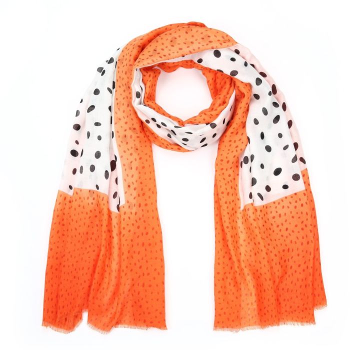 Sjaal oranje zwart/wit dots - HAIRPIN.NU