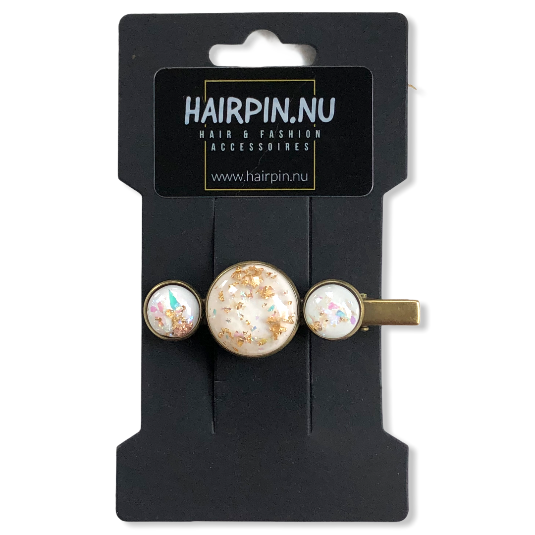 Hairclip cabochon gold color flakes - HAIRPIN.NU