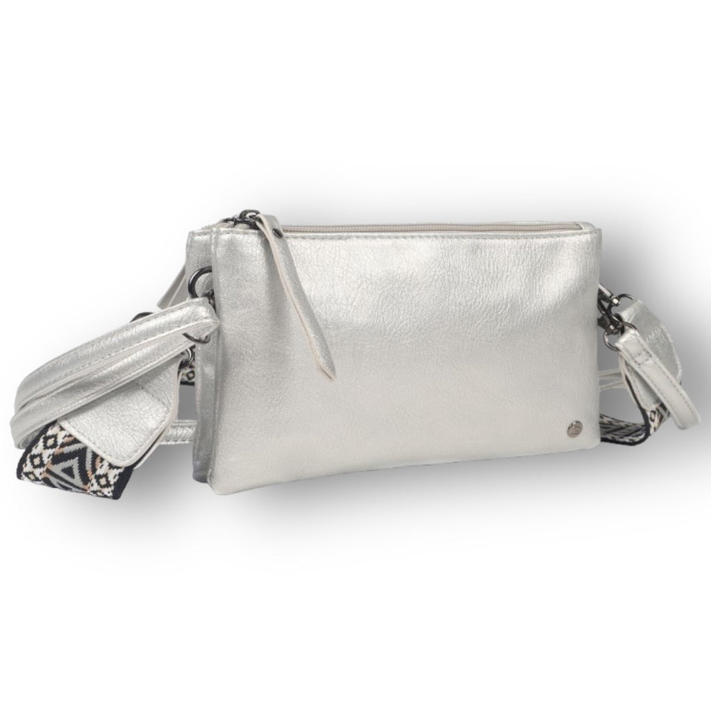 Zilver schoudertasje crossbody Castel met 2 schouderbanden - HAIRPIN.NU