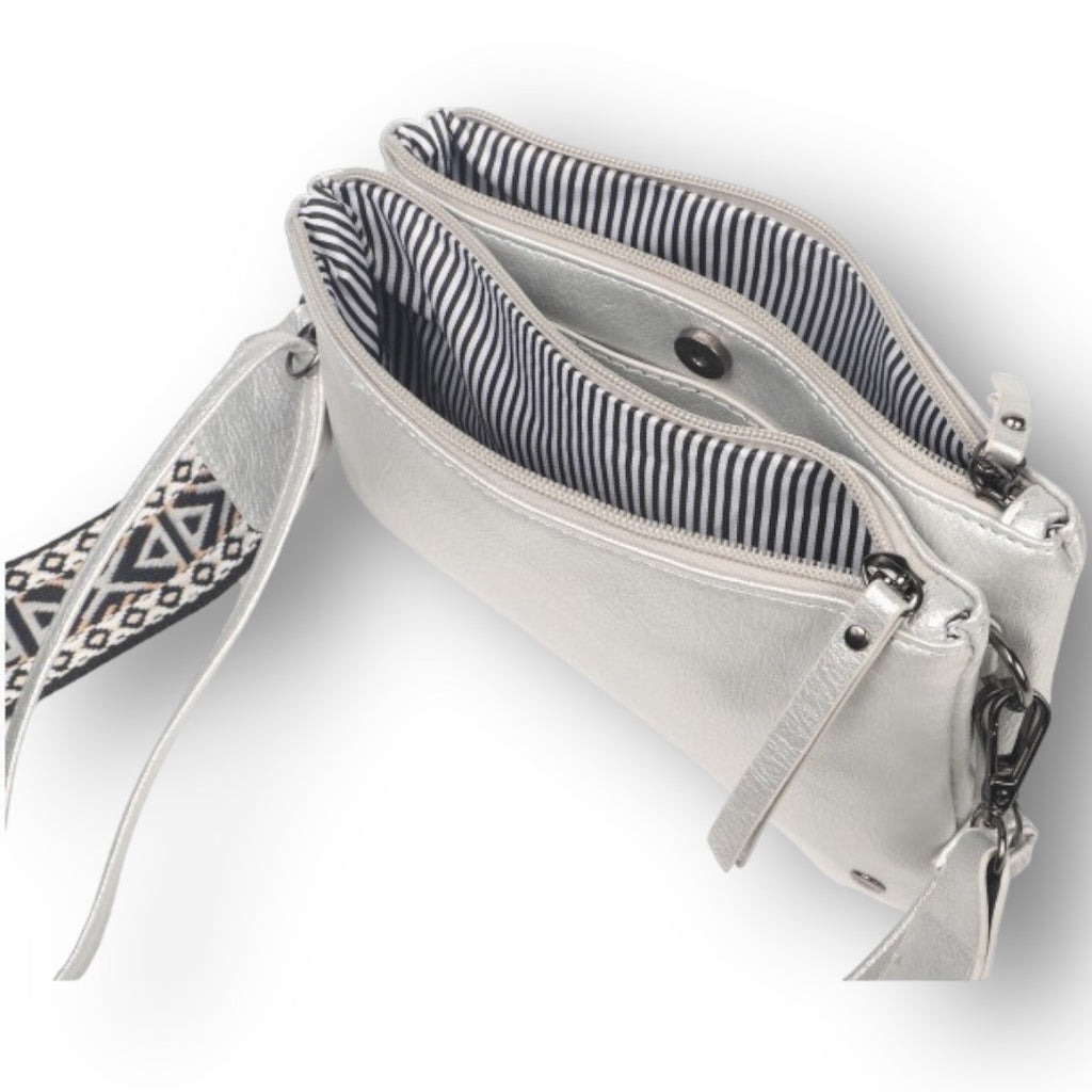 Zilver schoudertasje crossbody Castel met 2 schouderbanden - HAIRPIN.NU