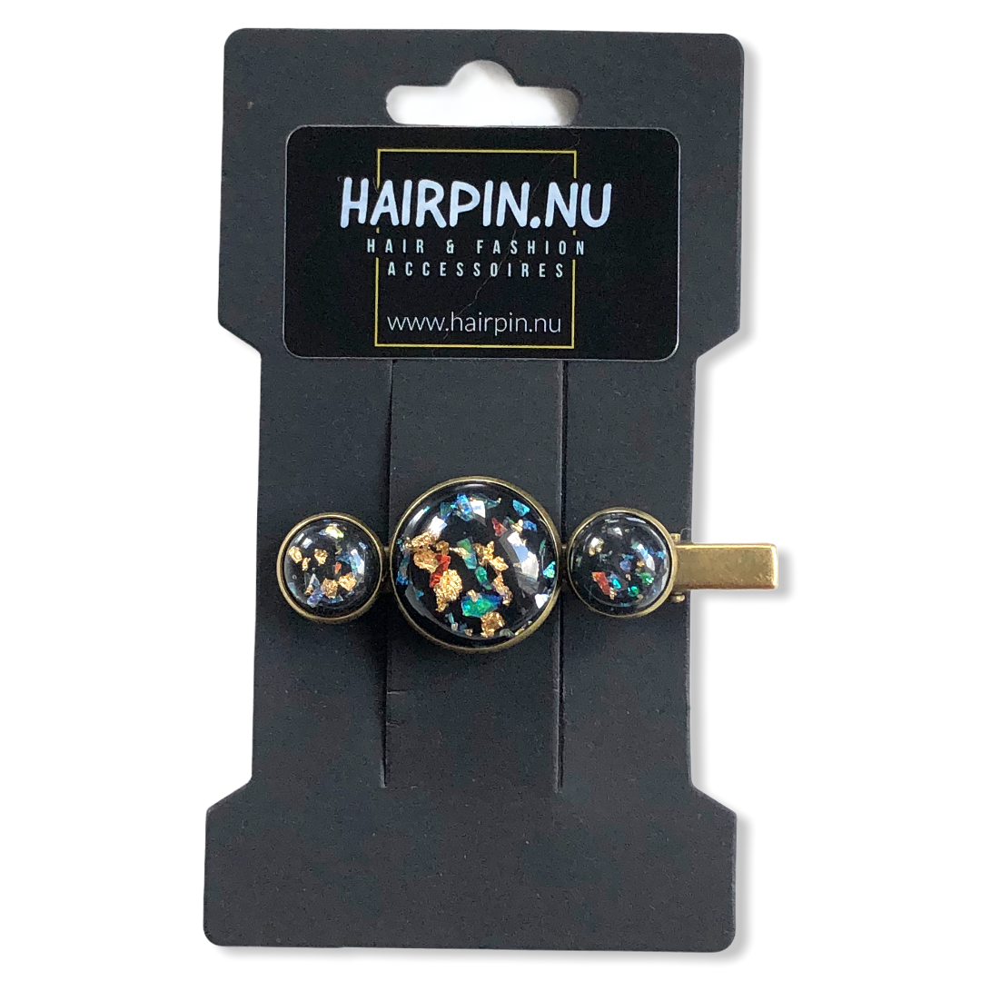 Hairclip cabochon gold color flakes - HAIRPIN.NU