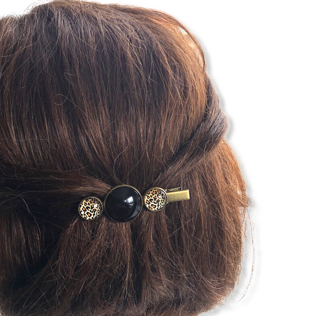 Hairclip cabochon gold color flakes - HAIRPIN.NU